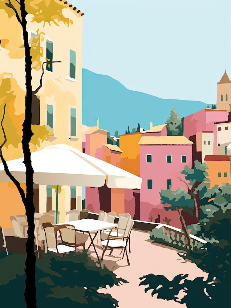 Taormina, Italy, Flat Pastels Tones Illustration 4
