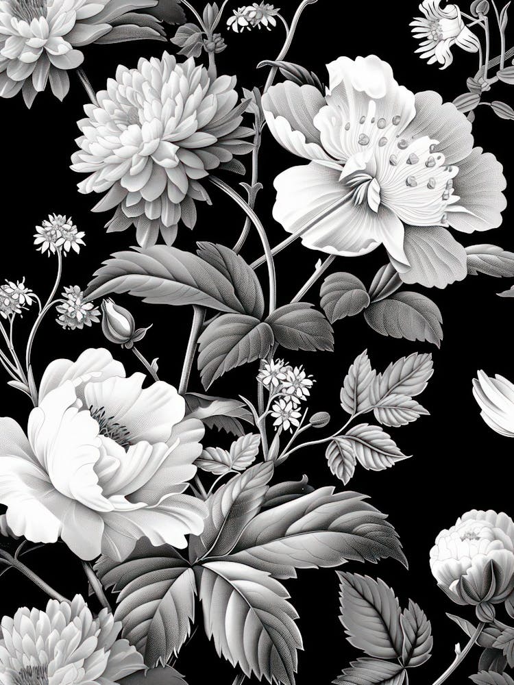 Great Japan Hokusai Monochrome Flowers 1317