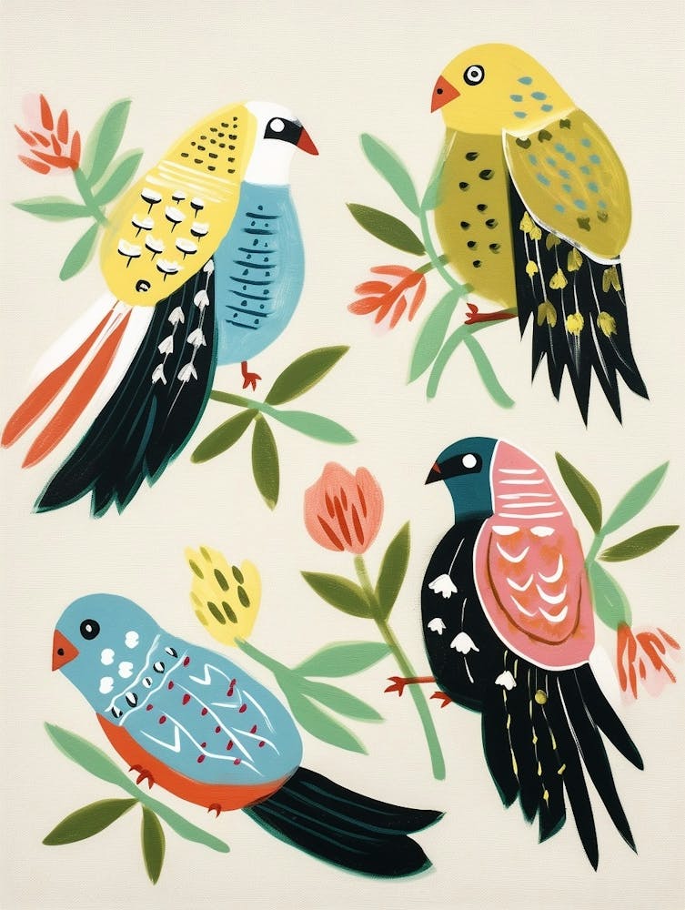 Folk Style Bird Painting Budgerigar 2