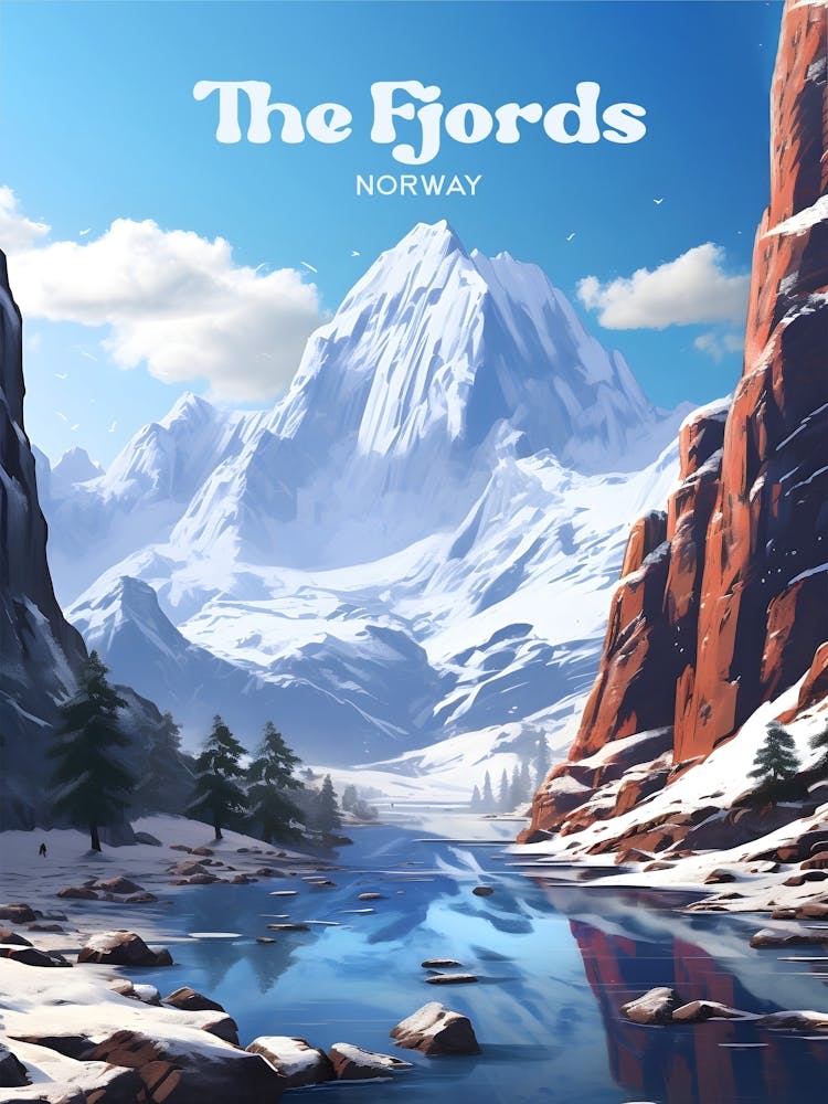 The Fjords Norway Snow Travel Art