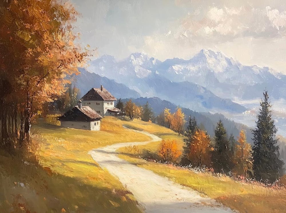 Peinture à l'huile de paysage d'automne vintage, Décor de ferme de campagne d'automne, Art mural de champ de campagne aux couleurs douces - Téléchargement numérique, Imprimable nature rustique