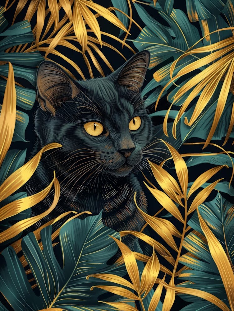 Chat Noir Dans Les Feuilles D'Or