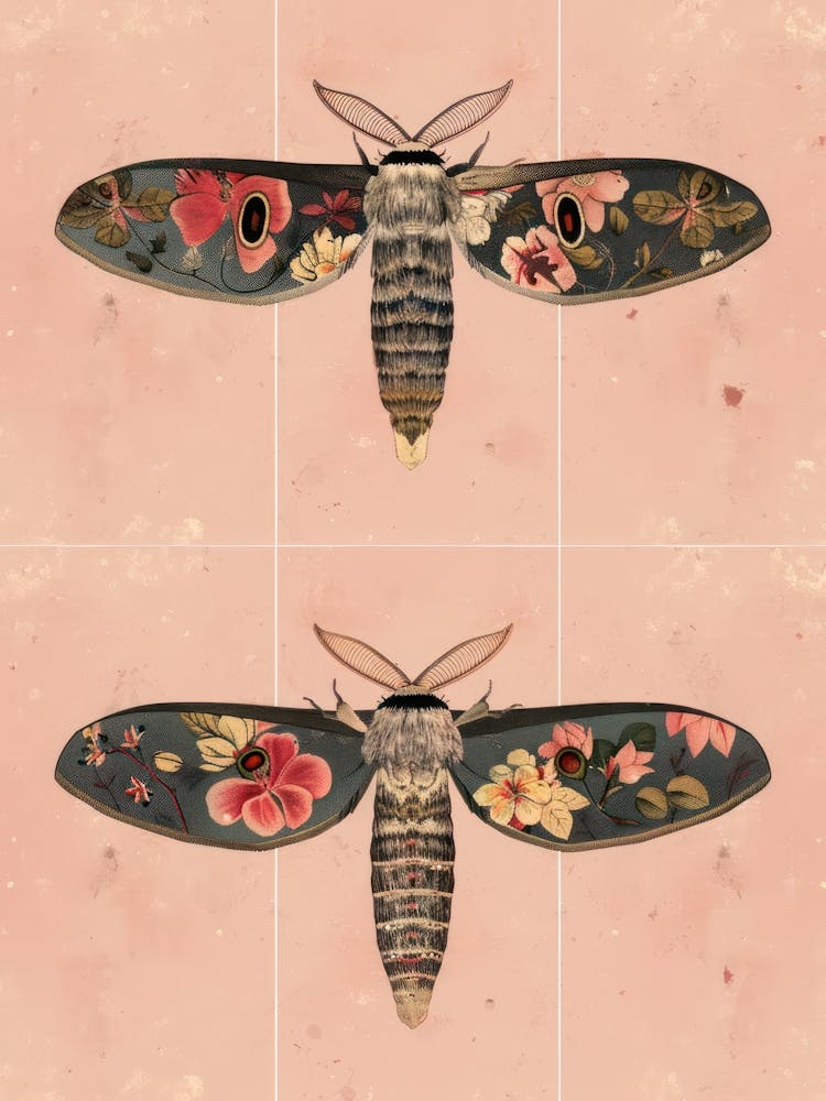 Pink Botanical Butterflies William Morris Style 5