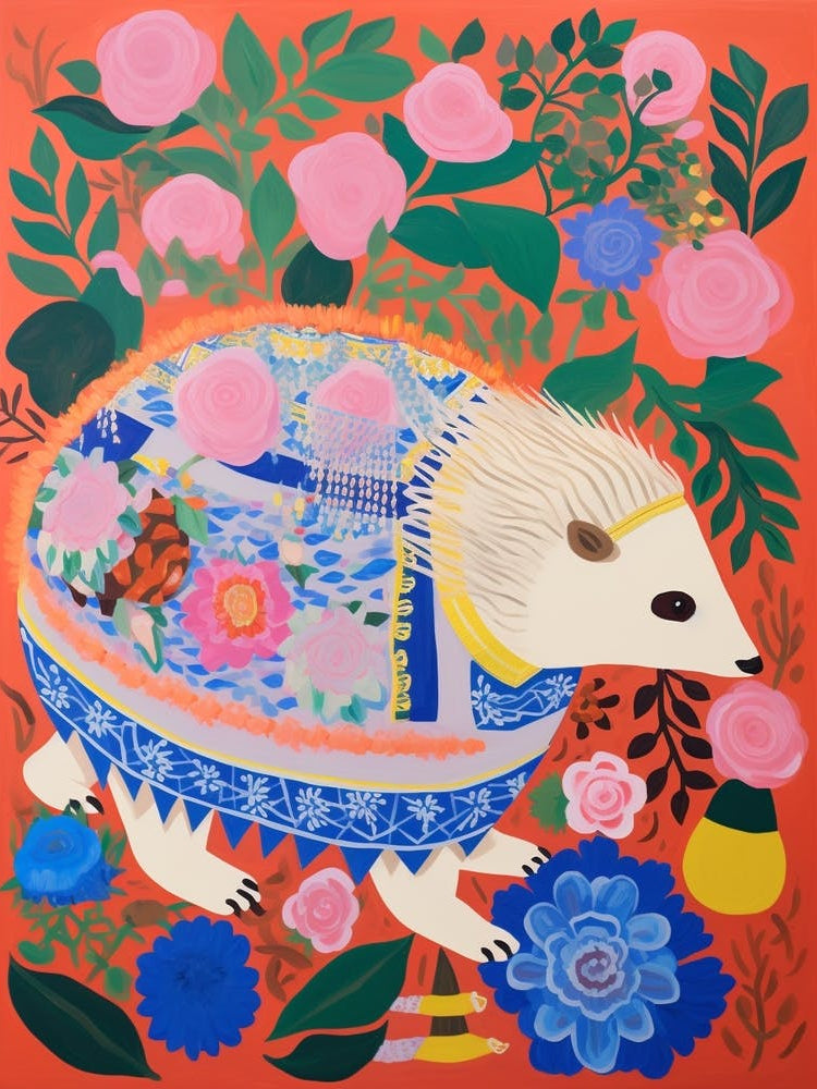 Maximalist Animal Painting Hedgehog 1
