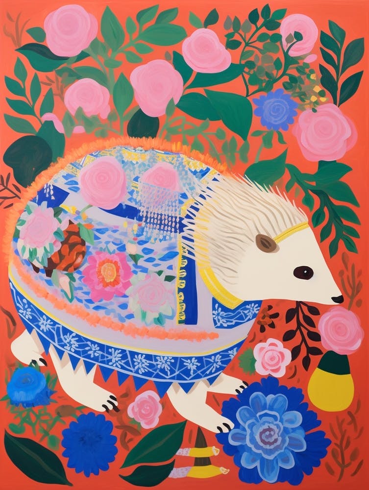 Maximalist Animal Painting Hedgehog 1