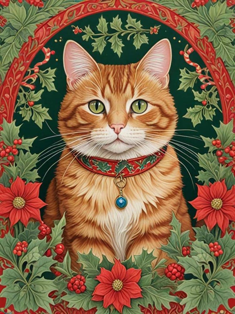 William Morris Style Christmas Cat (1)