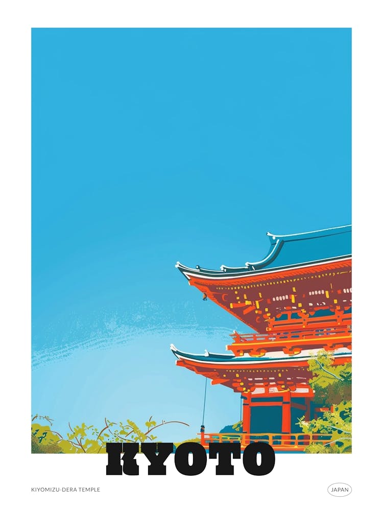 Kiyomizu Dera Temple Kyoto 3 Colourful Illustration Poster