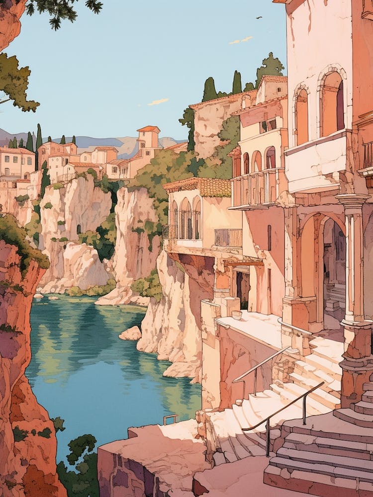 Antalya Turkey 7 Vintage Pink Travel Illustration