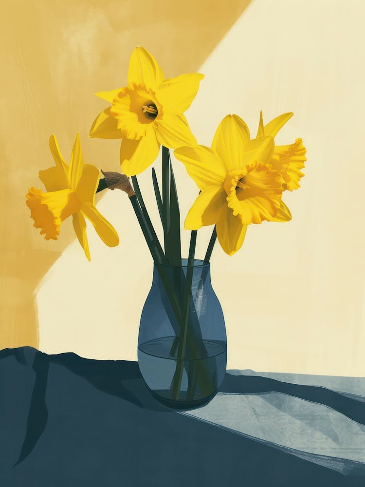 Daffodil Flowers On A Table   Contemporary Illustration 1