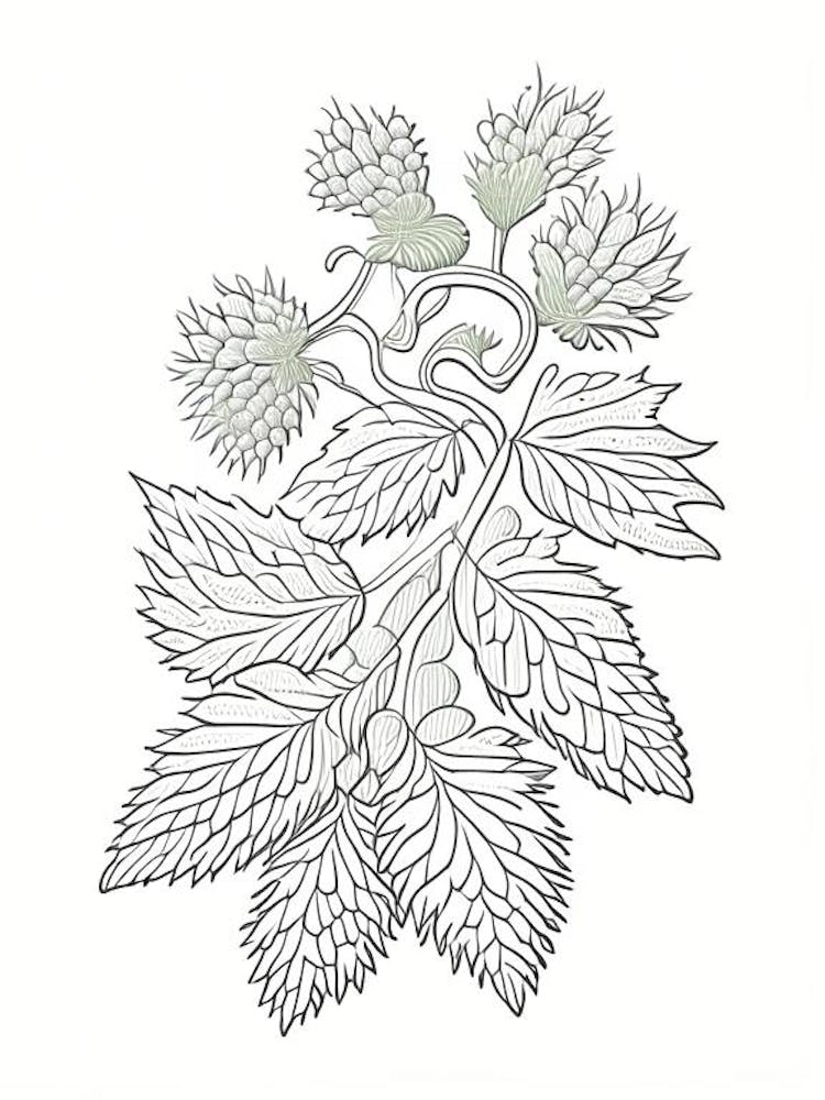 Hops Herb William Morris Inspired Line Drawing 2