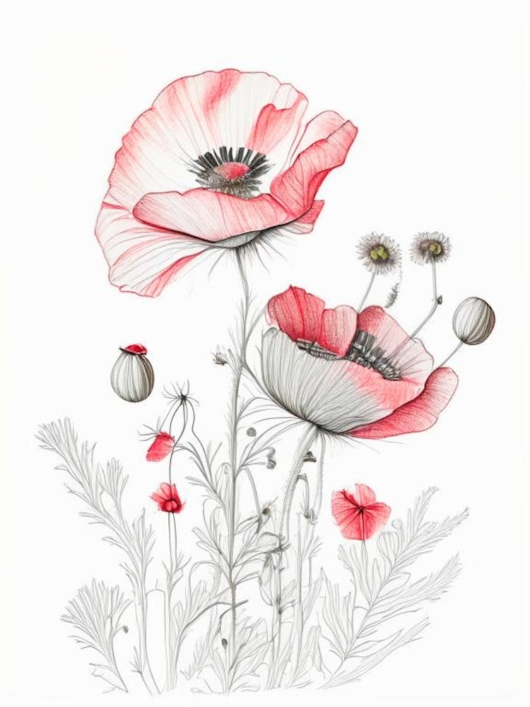 Poppy Floral Quentin Blake Inspired Illustration 4 Flower