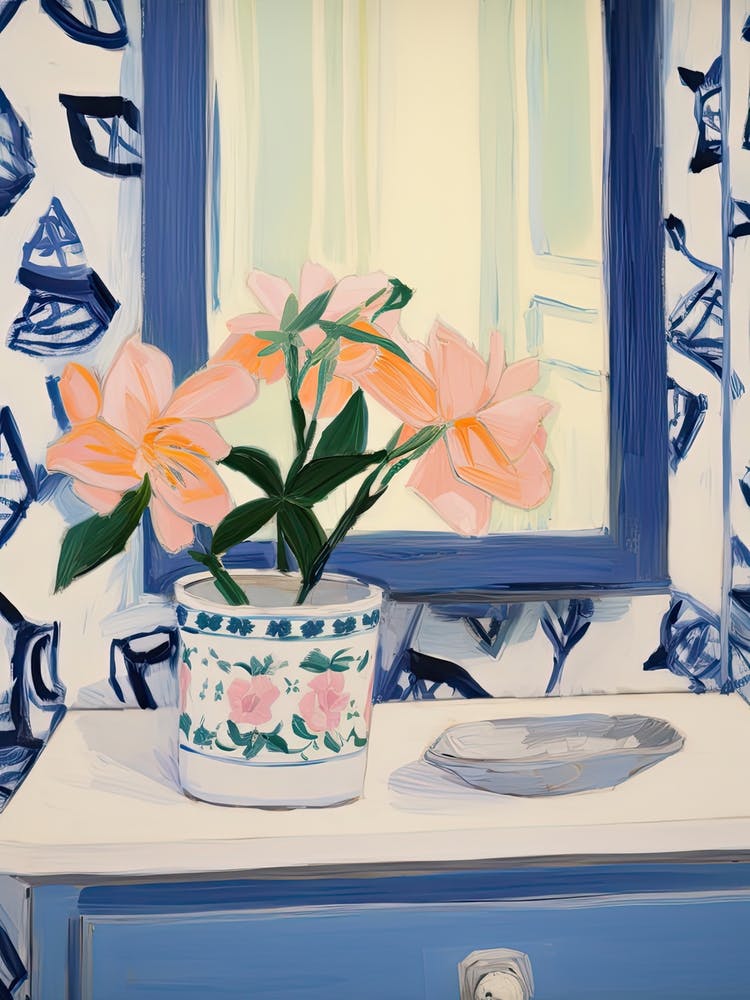 Bathroom Vanity Painting With A Camellia Bouquet 4