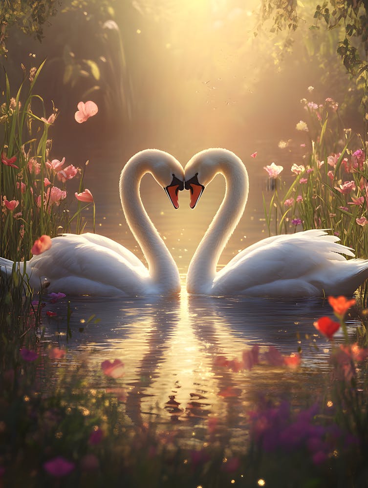 Amazing Swan Couple in the Lake 13