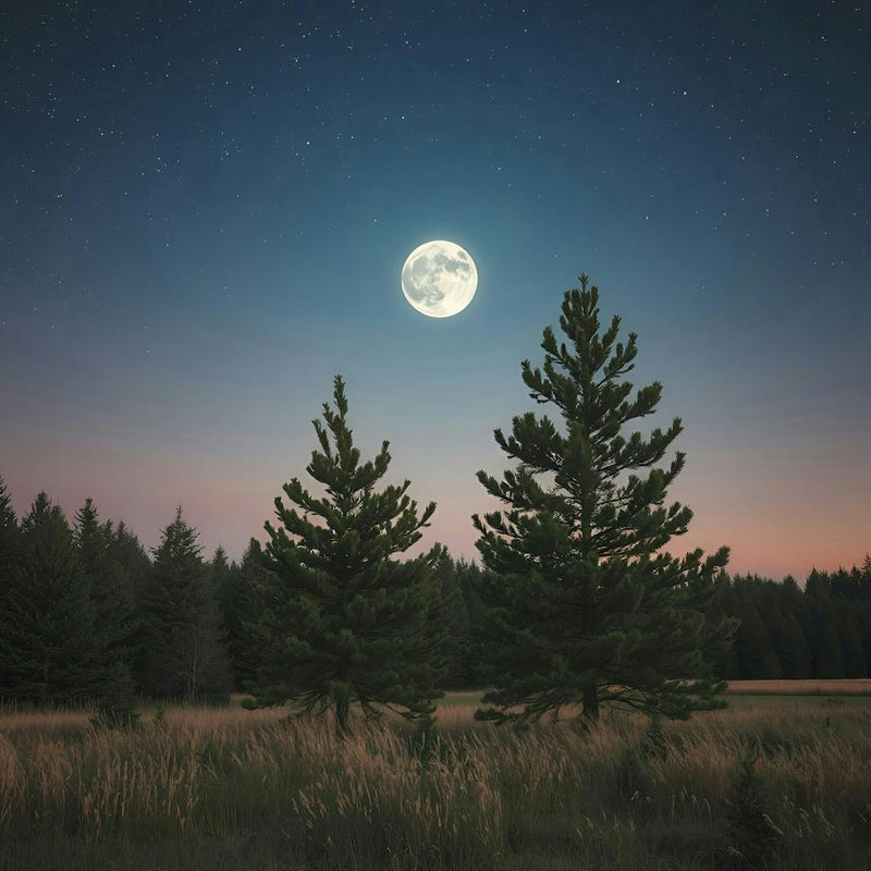 Full Moon Over Pine Trees