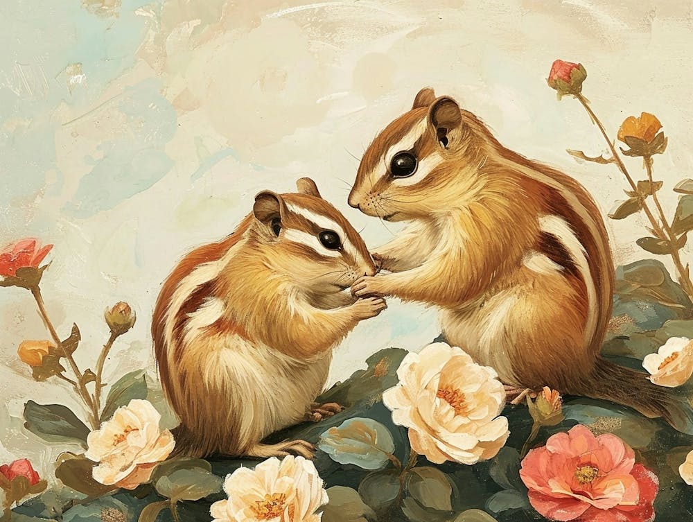 Floral Animal Illustration Chipmunk 1