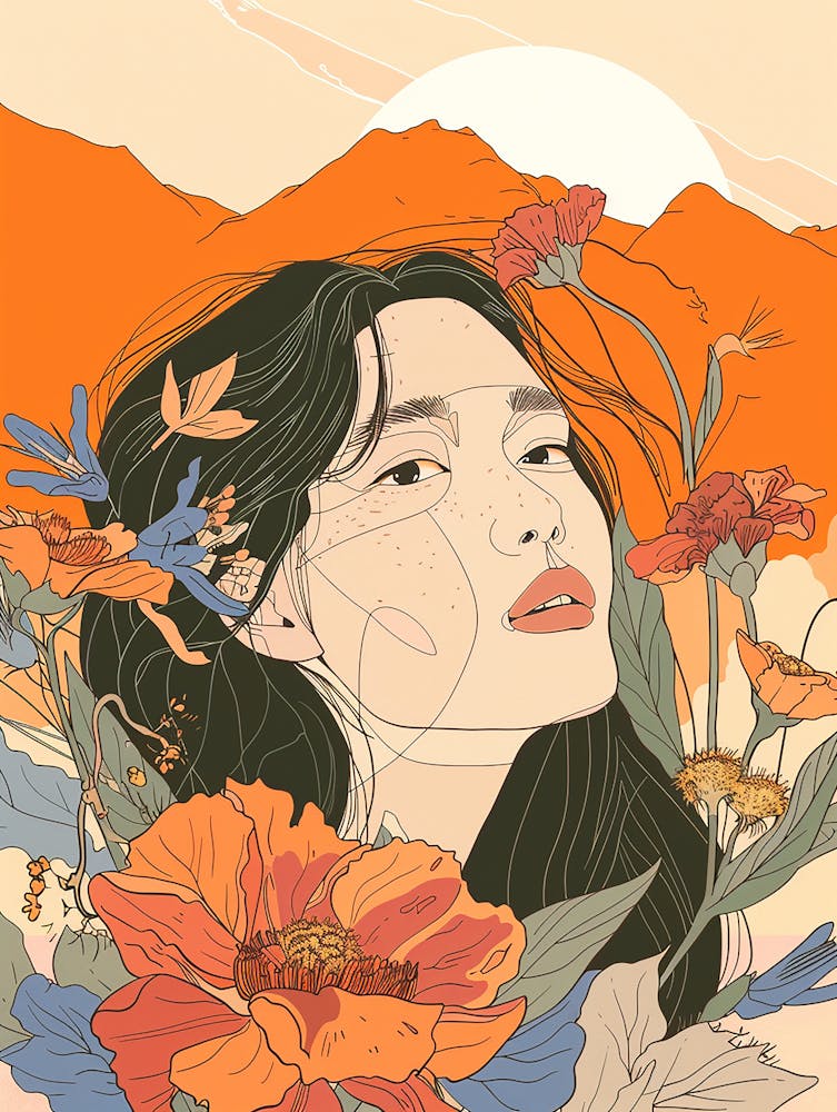 Asian Girl With Flowers 5