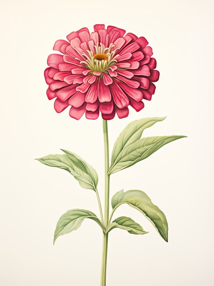 Zinnias Flower Vintage Botanical 3