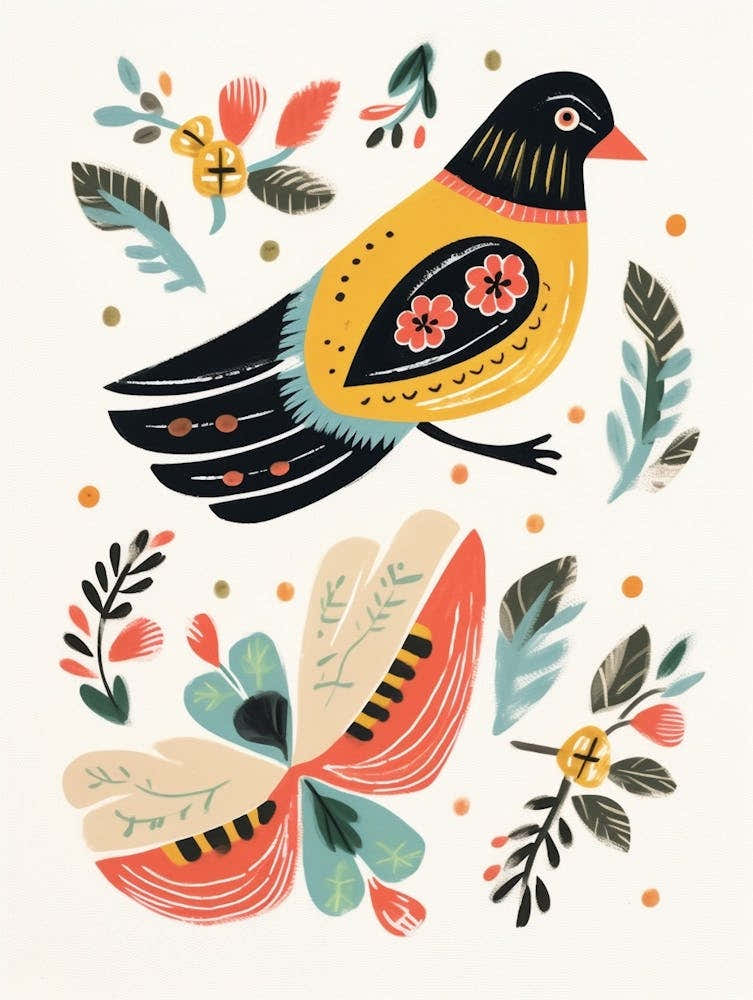 Folk Style Bird Painting Finch 2