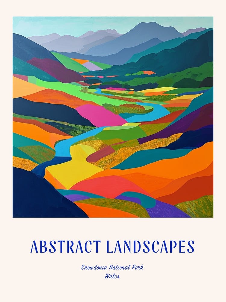 Colourful Abstract Snowdonia National Park Wales 8 Poster Blue
