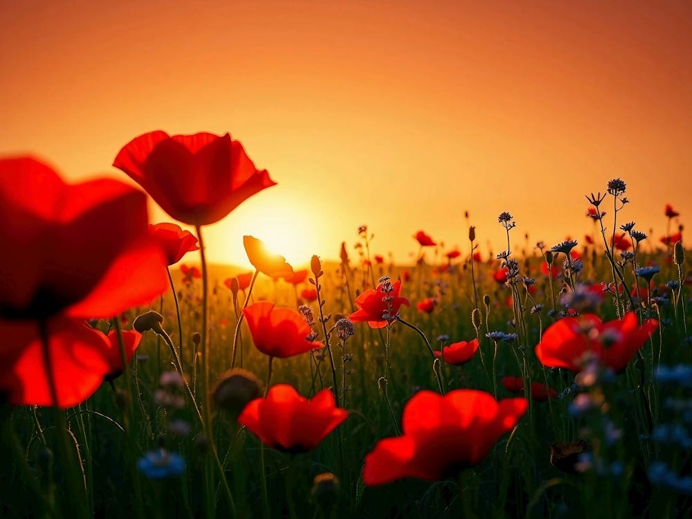 Red Poppies At Sunset