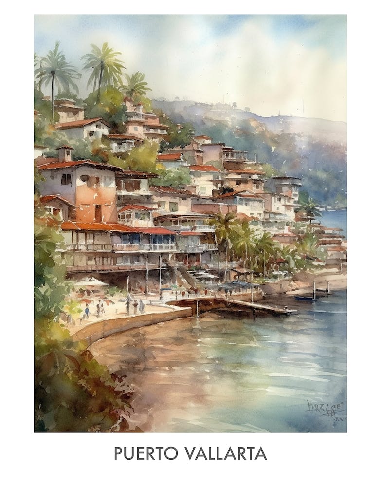 Puerto Vallarta Watercolor 2travel Poster