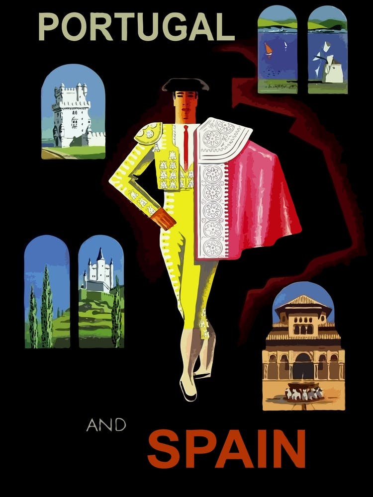 Portugal And Spain, Vintage Travel Poster