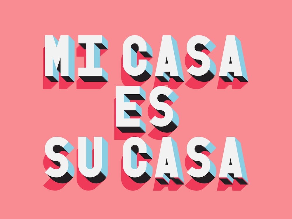 Pink And White Mi Casa Es Su Casa Landscape Typographic