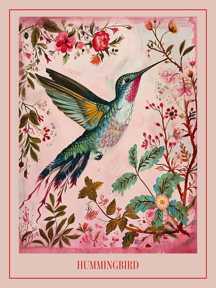 Floral Animal Painting Hummingbird 2 Poster