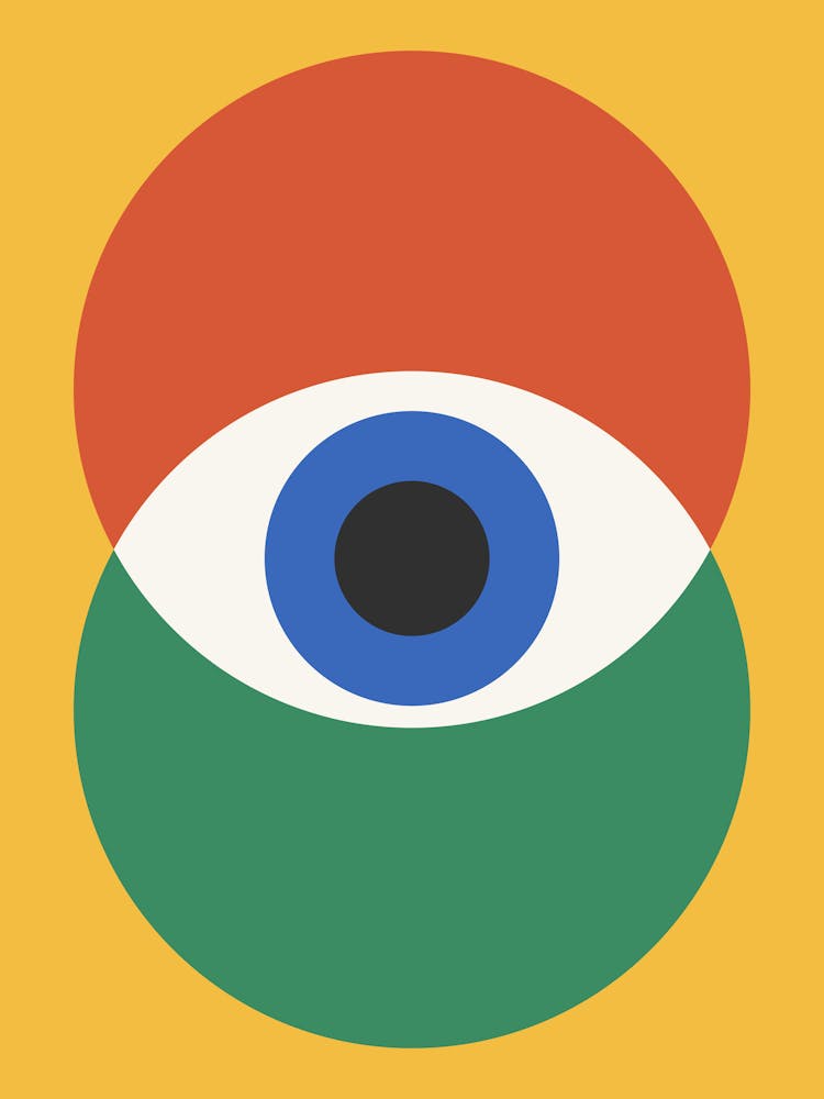Bauhaus Single Eye, Cool, Pattern, exhibition, evil eye, aura, mystic, vibes, positivity, vintage, retro, modern, contemporary, classic, museum, shapes, abstract, geometric, European, colorful, summer, bold, yellow, decor