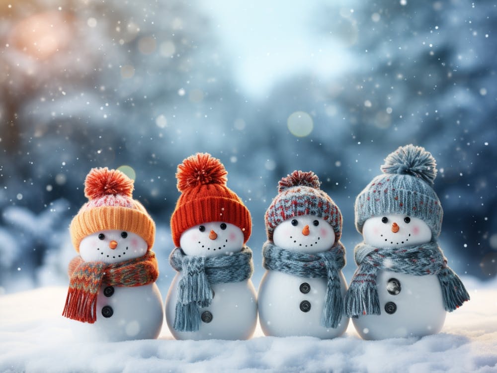 Snowman in Christmas snowfall