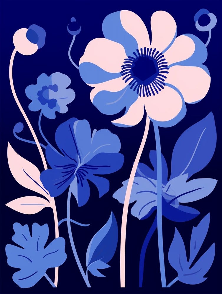 Blue Flower Illustration Anemone 4