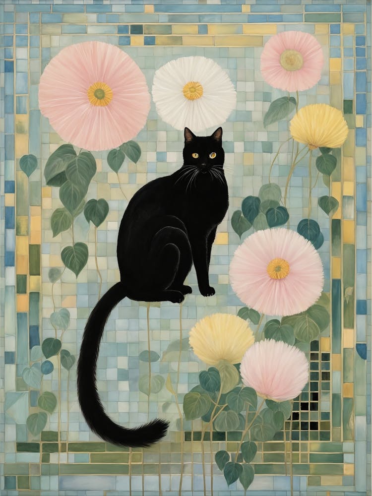 Chat Noir Parmi les Fleurs
