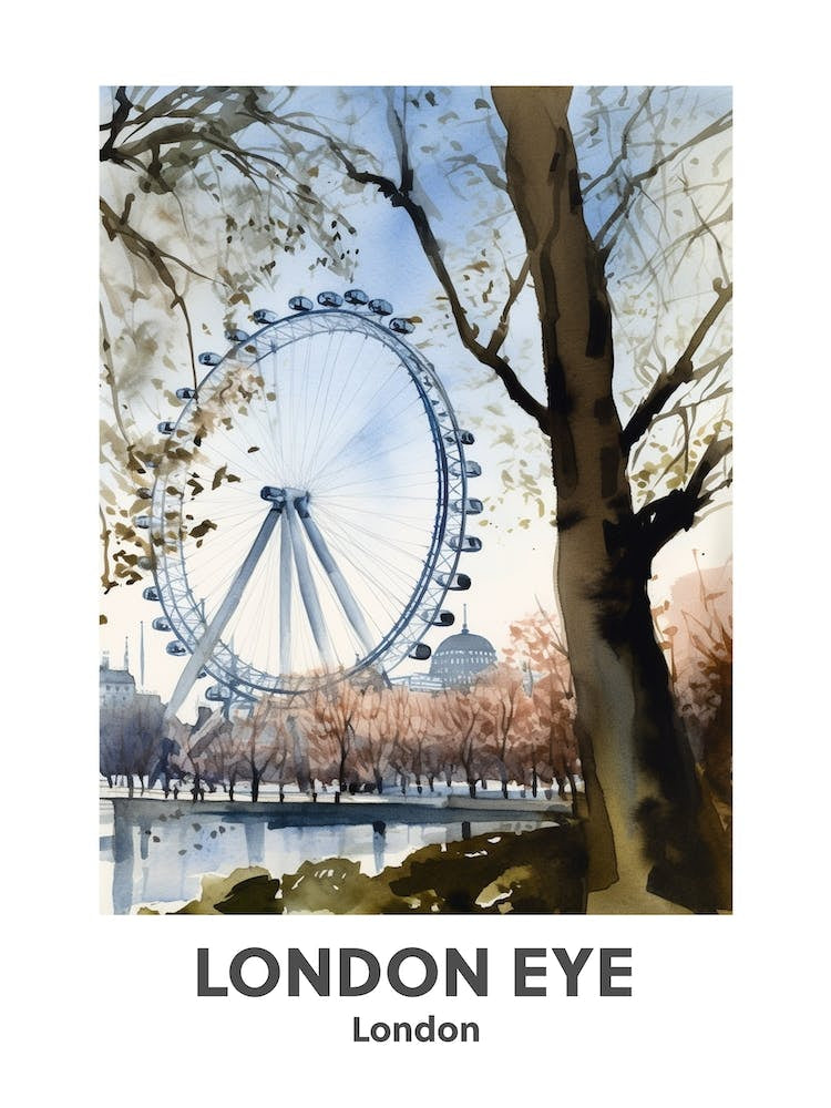 London Eye, London 4 Watercolour Travel Poster