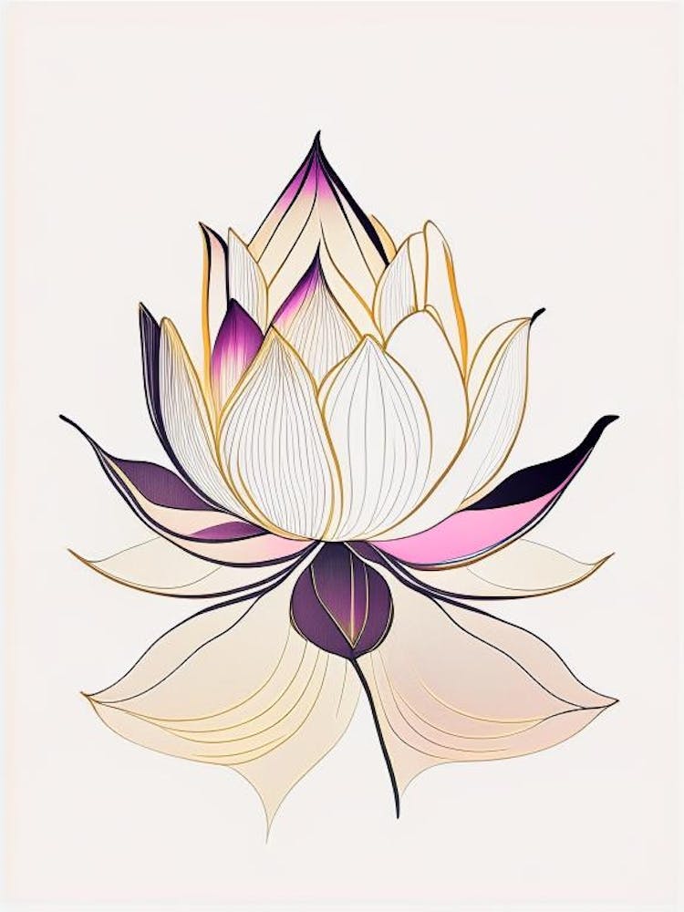 Sacred Lotus Abstract Line Drawing 3