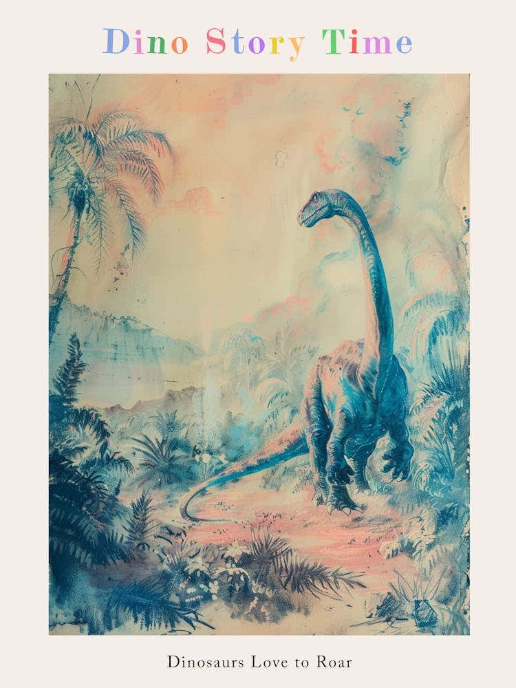 Dinosaur Storybook Pastel Watercolour Painting 2 Poster