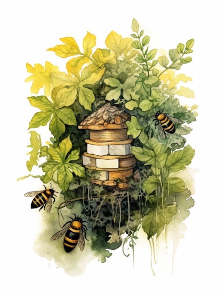 Cuckoo Leafcutter Bee Beehive Watercolour Illustration 1