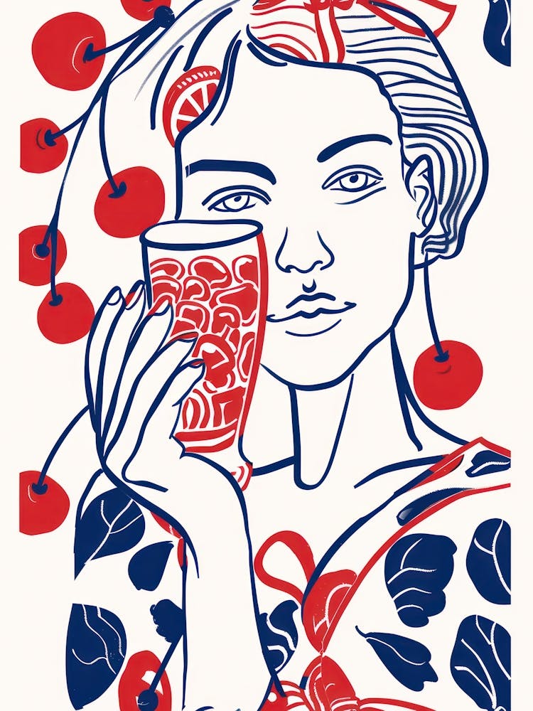 Woman Portrait With Cherries 4 Pattern