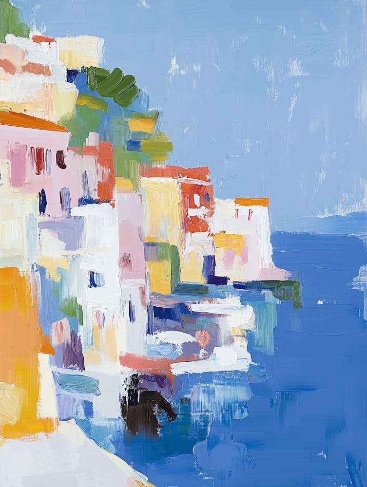 Vibrant Amalfi Coast Abstract Painting With Brush