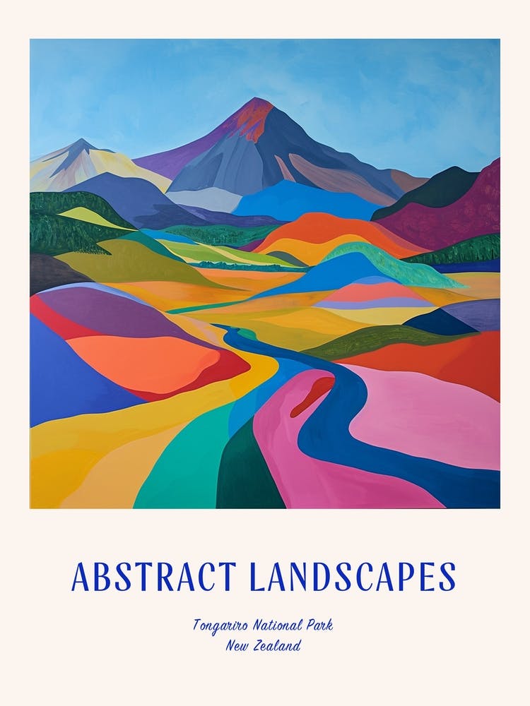 Colourful Abstract Tongariro National Park New Zealand 2 Poster Blue
