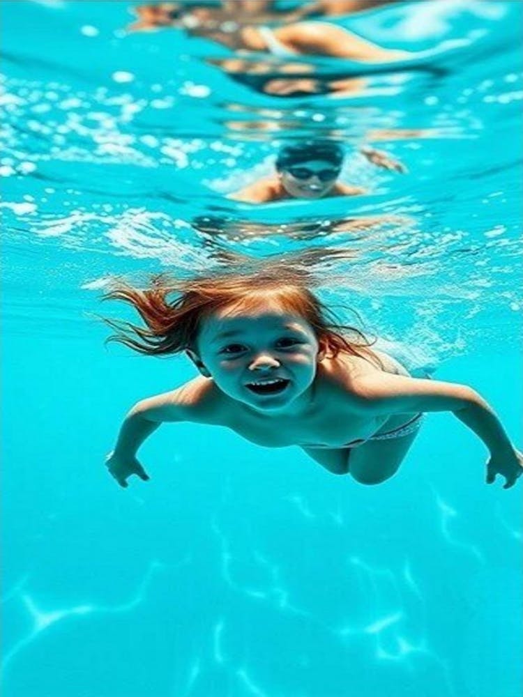 Little Girl Swimming In The Pool