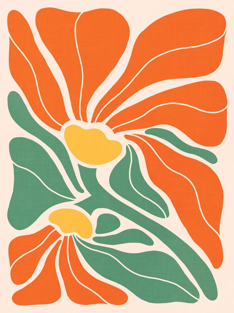 Bold Retro Boho Duo Deco Floral in full bloom 1 orange yellow green