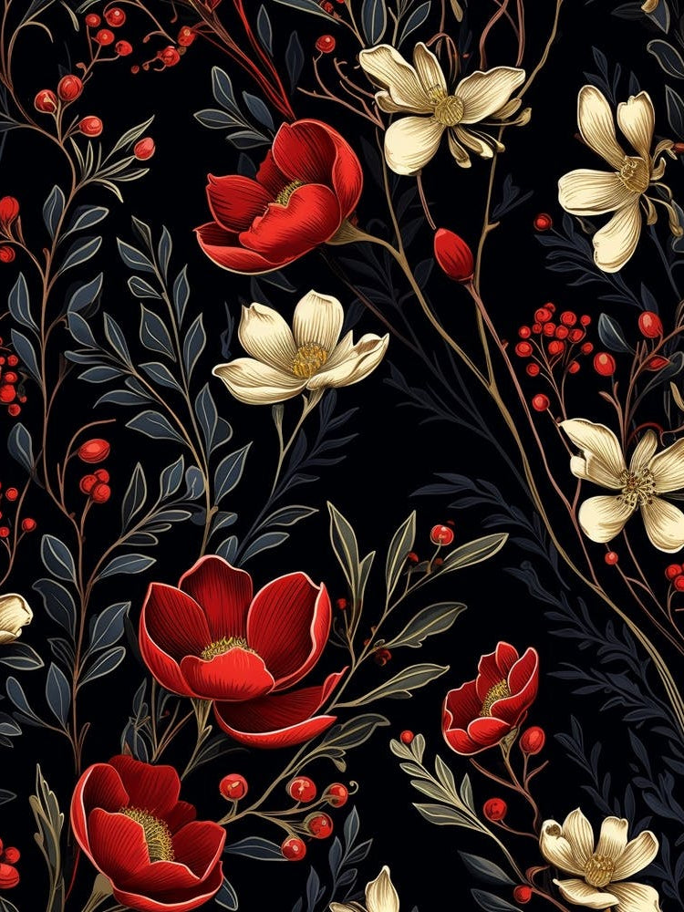 Winter Heath 3 William Morris Style Winter Florals