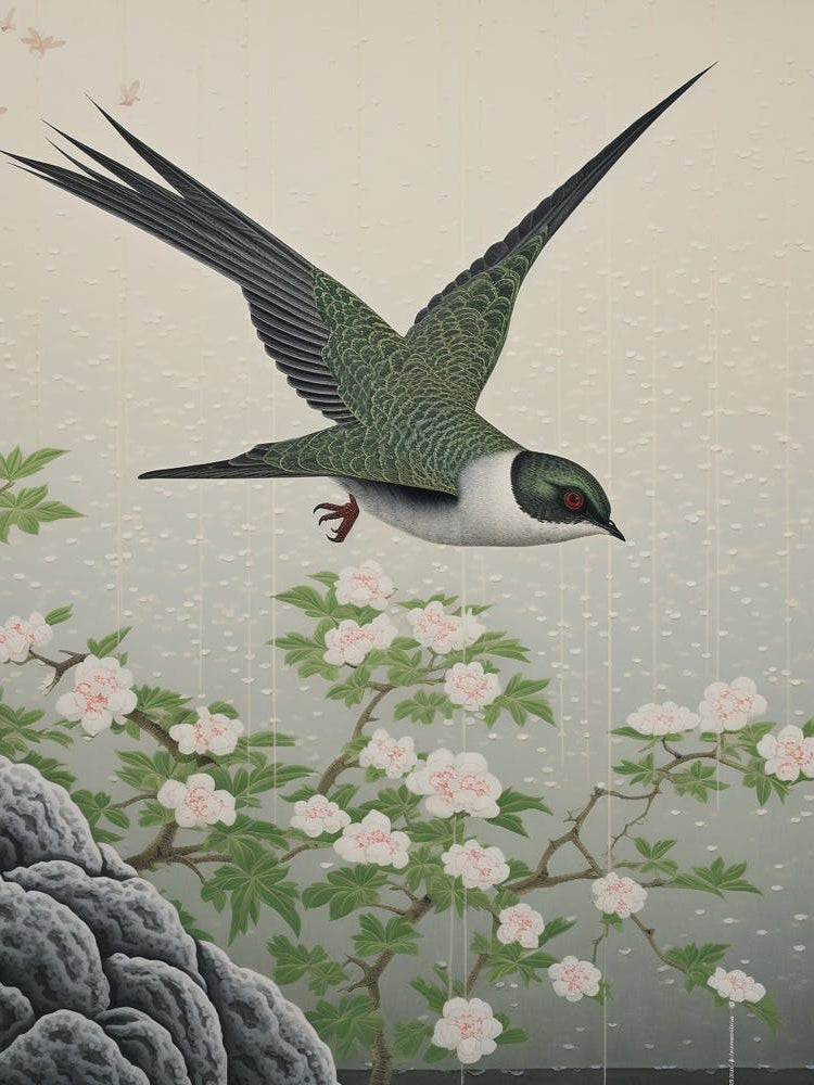 Ohara Koson Inspired Bird Painting Chimney Swift