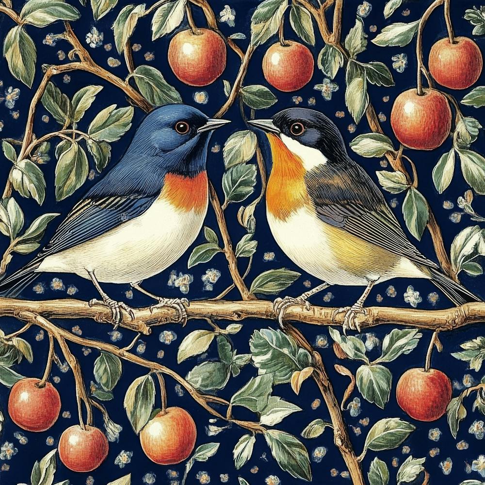 Art de Deux Oiseaux Dans un Pommier