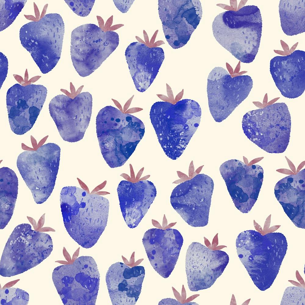 Blue Watercolor Strawberry Fruit