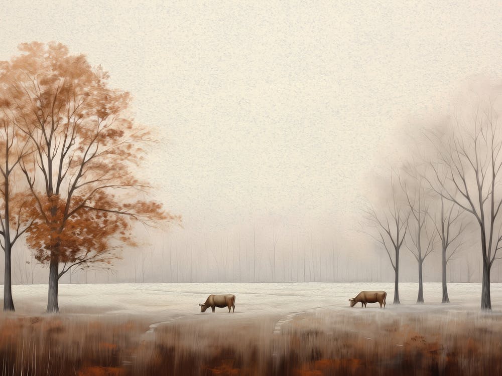 Autumn Countryside Cows Painting