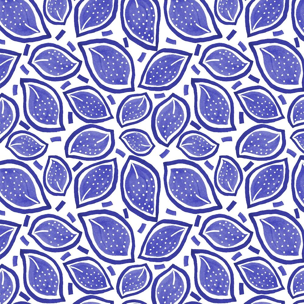 Navy Blue Scattered Leaves Polka Dot