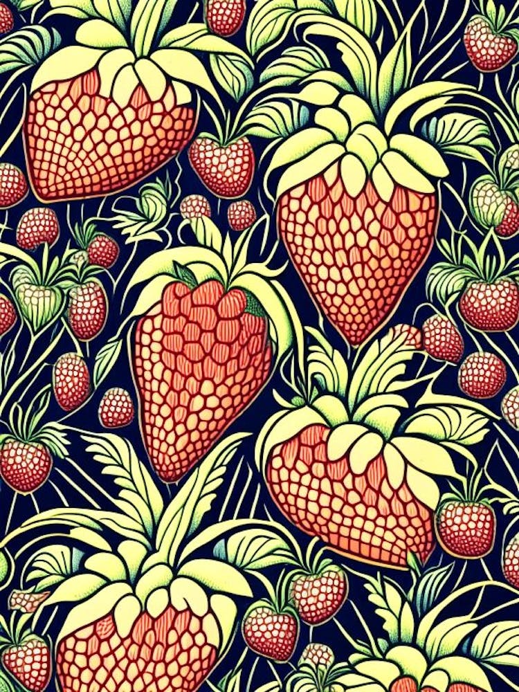 Bunch Of Strawberries, Fruit, William Morris Style 2