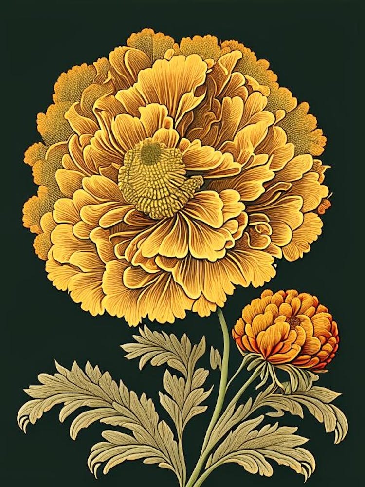 Marigold 3 Floral Botanical Vintage Poster Flower