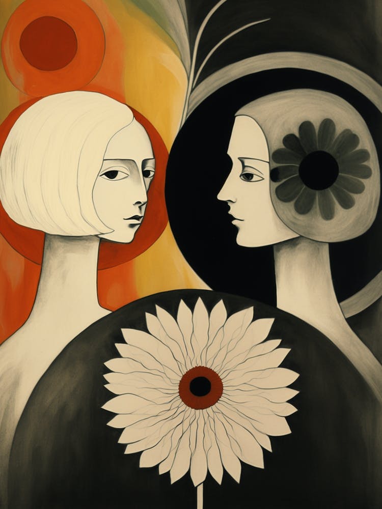 Two Women with White Flower Wall